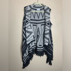 San lorenzo open front fringe wool alpaca‎ sleeveless cardigan gray